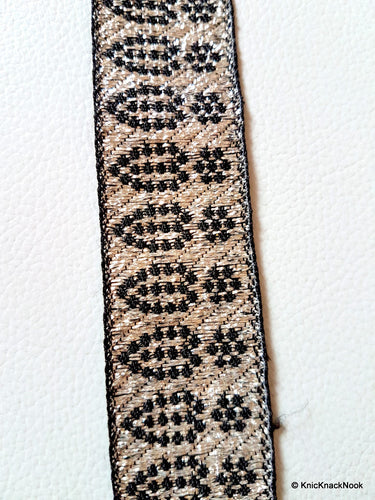 Silver And Black Flowers Embroidery Lace Trim, Indian Laces, Indian Trims